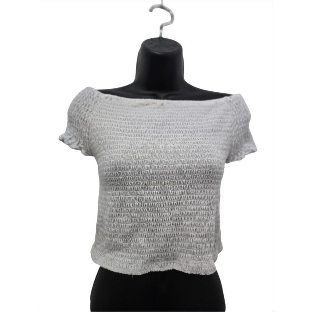 Icon‎ Apparel Smocked Tube Top White Large Cap Sleeve Textured Crop Blouse